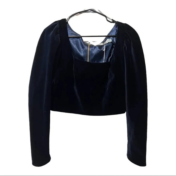 Silvia Tcherassi Woman Madison Cropped Velvet Top Navy Large - Picture 4 of 15